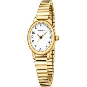 Gold Quartz Watch for Women Small Dial Stainless Steel Stretch Band Waterproof